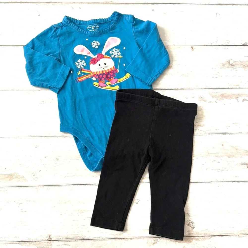 Children’s Place 12m Baby Girl Winter Outfit Blue Bunny Snow Print Long Sleeves
